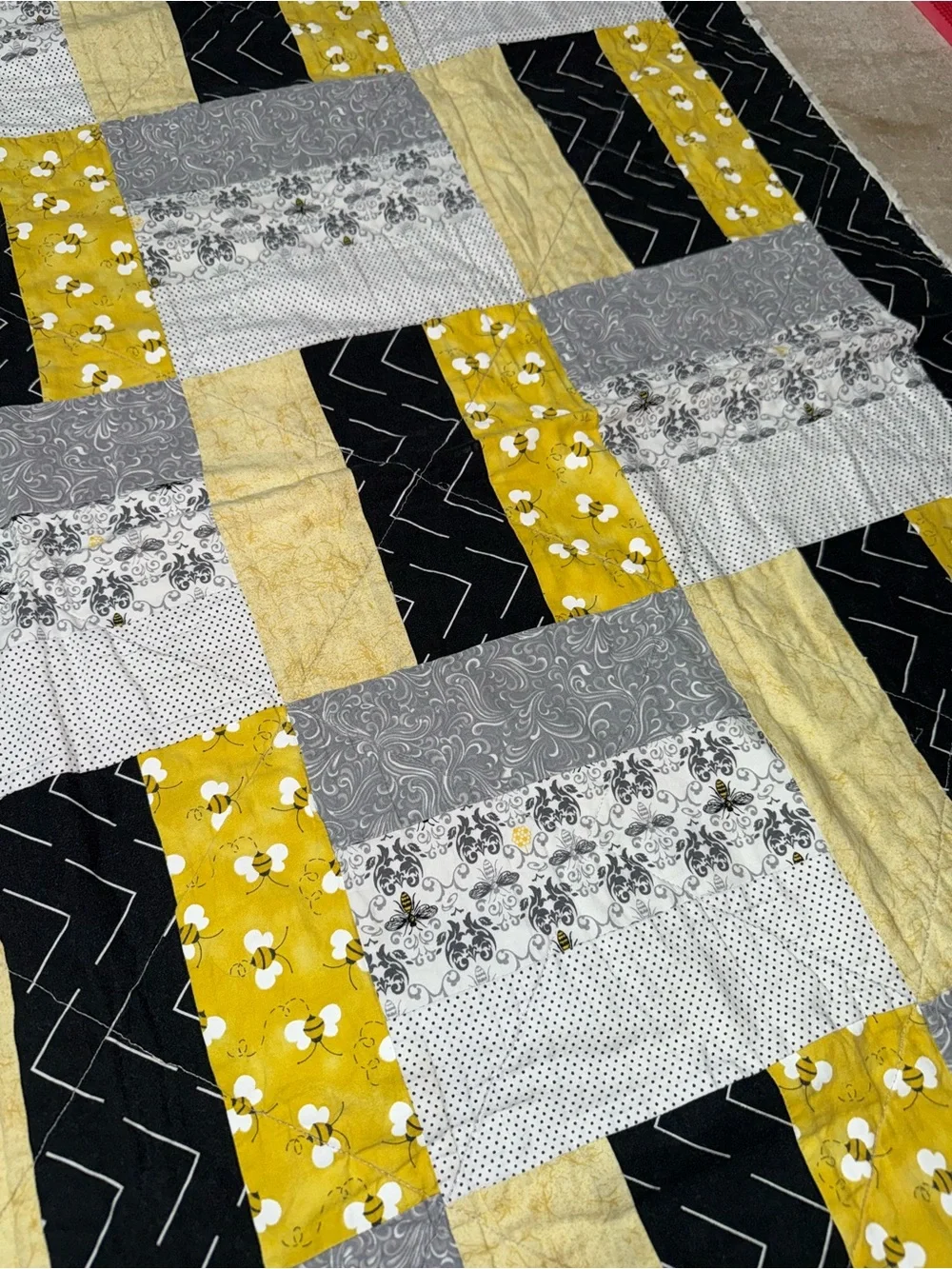 Bumblebee Patchwork Quilt Baby Blanket Double Sided Handmade Coquette Newborn